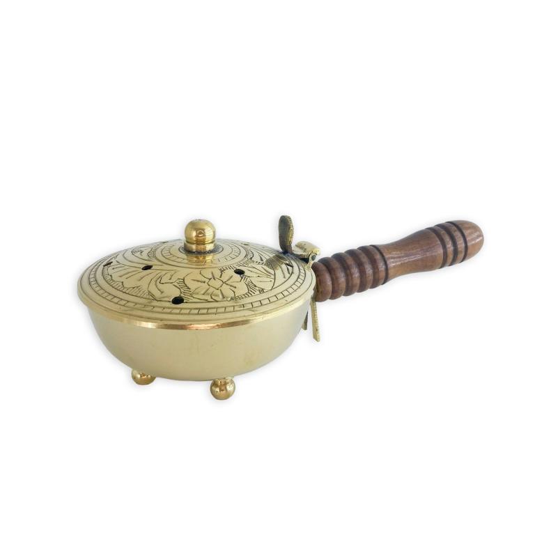 Weihrauchpfanne-Messing-11cm-Holzgriff-Bienenhaus-Freinberg-Bienenprodukte-Kerzen-Raeuchern