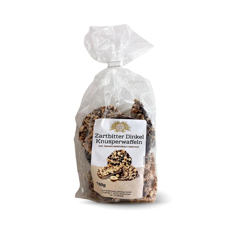 Zartbitter-Dinkel-Knusperwaffeln-mit-Haselnusskrokant-Bienenhaus-Freinberg-Bienenprodukte-und-Imkereibedarf-Regionales