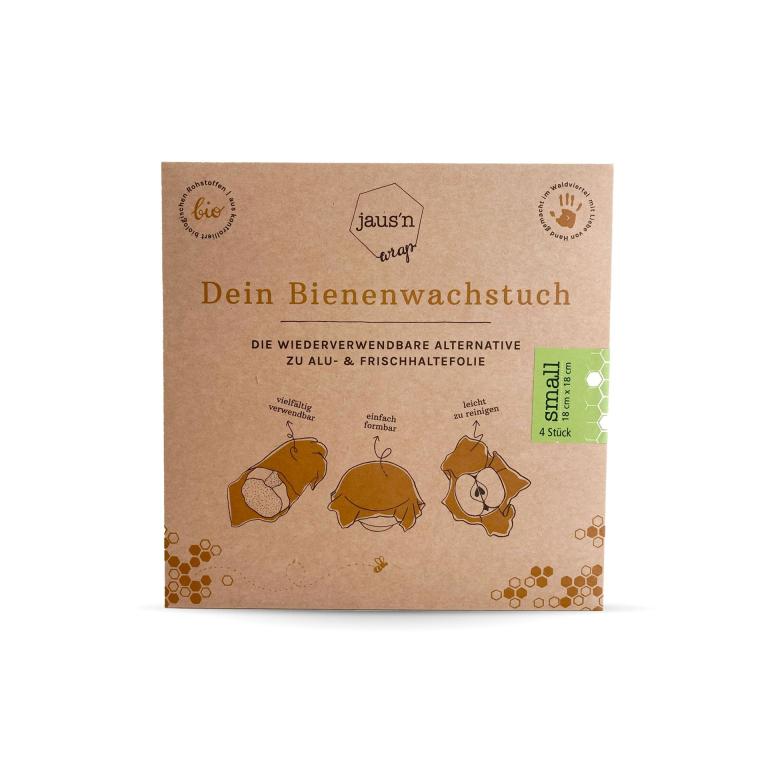 Bienenwachstuch-Klein-18x18cm-4er-Set-Bienenhaus-Freinberg-Bienenprodukte-Bienenwachs-Produkte