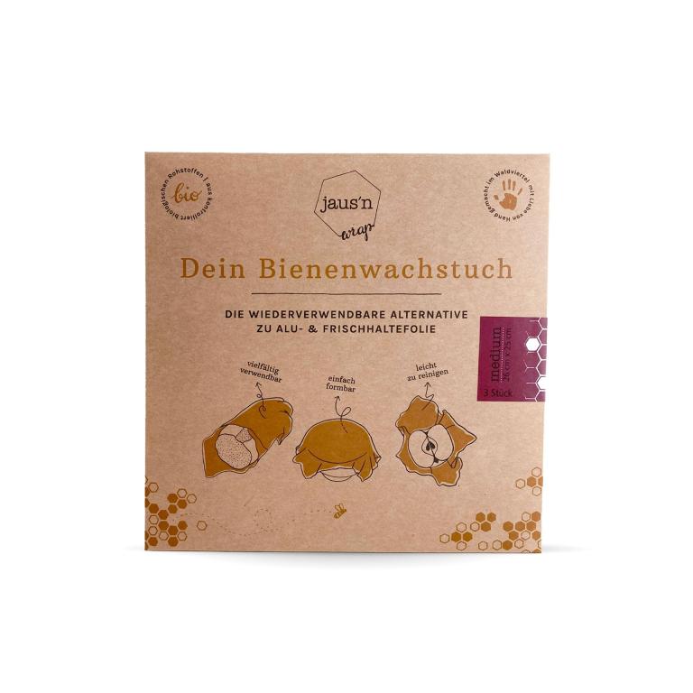 Bienenwachstuch-Mittel-26x25cm-3er Set-Bienenhaus-Freinberg-Bienenprodukte-Bienenwachs-Produkte